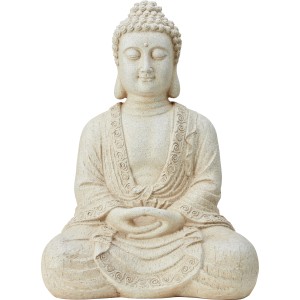 Graue Buddha Deko-Figur, 42cm hoch, sitzend. Ideal für Garten und Haus.