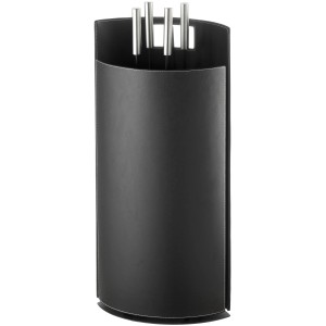 Aduro Kaminbesteck Baseline 2, 4-teilig, Stahl schwarz mit Leder-Schild für Kaminzubehör.