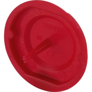 Roter Signaldeckel Ø 60 mm für Schalterdosen, zum Schutz und Wiederfinden nach dem Verputzen.