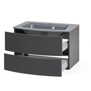 Held Möbel Einzelwaschtisch Salerno, 80 cm, Grau Matt, mit zwei offenen Schubladen und Softclose.