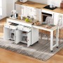 okwish Kücheninsel mit Ausziehfunktion Rollen Schubladen 112-180.5x45x92.2cm Weiß Natur_4