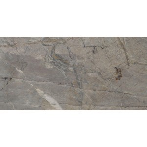 Graue, polierte Feinsteinzeug Bodenfliese, 60x120 cm, mit Steinoptik und Maserung.