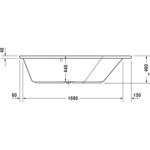 Technische Zeichnung der Duravit Paiova 5 Eckbadewanne, 190x140 cm, mit Maßen.