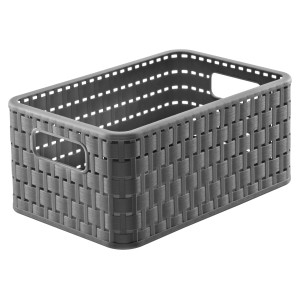 Anthrazitfarbener Rotho Korb A5 Country (6 l) in Rattan-Optik. Praktische Aufbewahrungsbox.