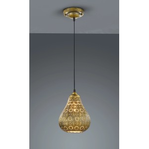 Trio Pendelleuchte Jasmin in Altmessing Optik mit orientalischem Muster.
