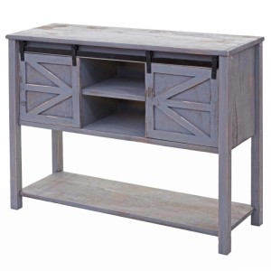 Dunkelgraue MCW Kommode D57 mit Schiebetüren und Ablageflächen im Shabby-Design.