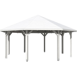 Weißer Skan Holz Pavillon Nice, 630x630 cm, aus Leimholz. Gartenlaube mit Massivholzdach.