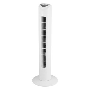 Weißer Turmventilator (Ø 26 cm) für angenehme Kühlung im Sommer.