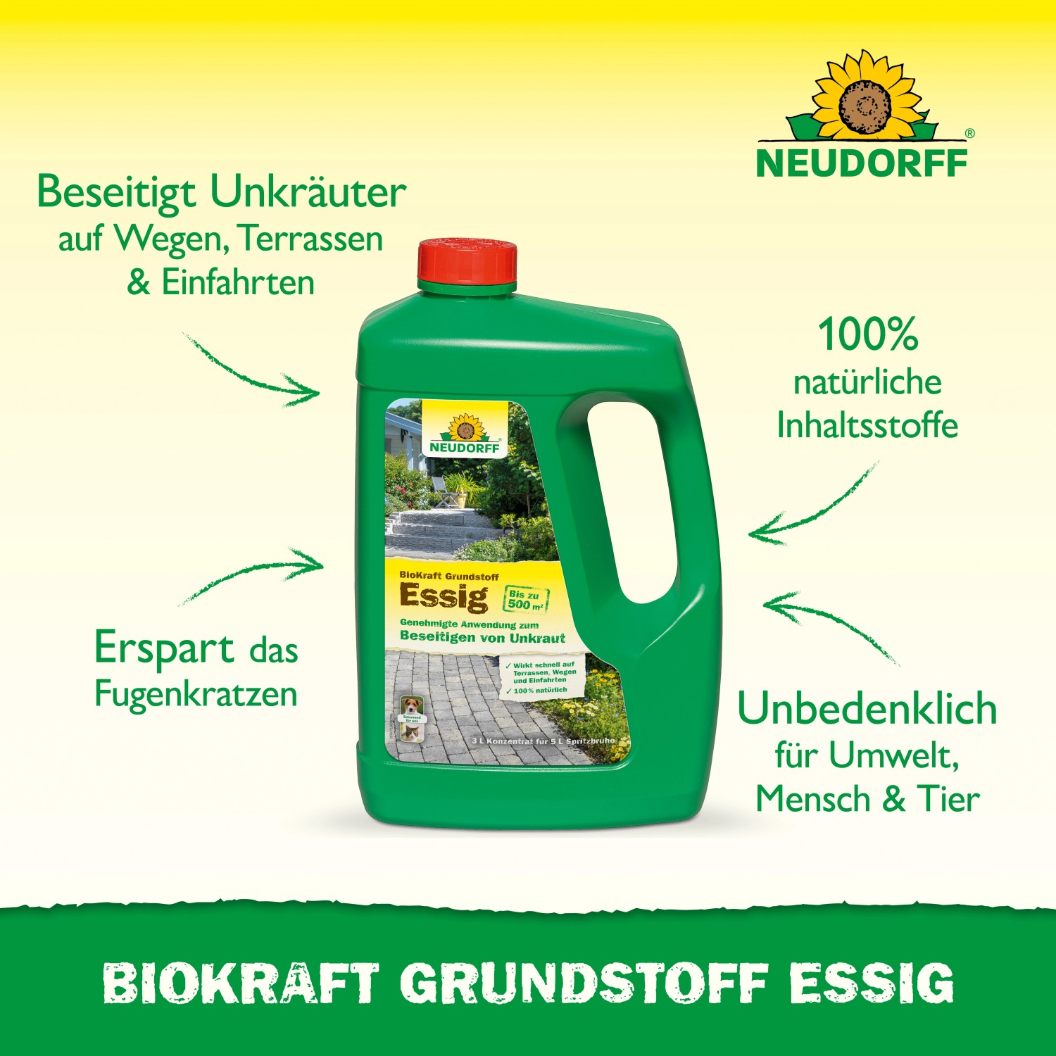 Neudorff Grundstoff Essig Biokraft 3l: Pflanzenstärkungsmittel gegen Unkraut auf Wegen und Terrassen.