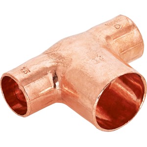 Kupfer Löt-Reduzier-T-Stück 15 mm x 22 mm x 15 mm für Kupferrohr-Verbindungen.