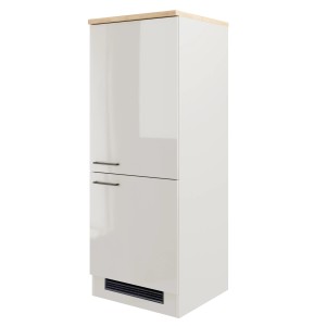 Flex-Well Exclusiv Demi-Geräteschrank Lund, 60 cm, lichtgrau glänzend. Küchenschrank mit Nische für Kühlgerät.
