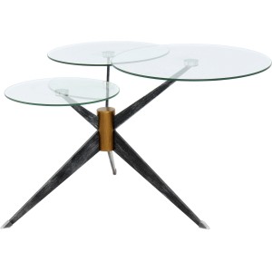 Moderner Kayoom Beistelltisch Triplet in Grau mit drei Glasplatten und Metallgestell.