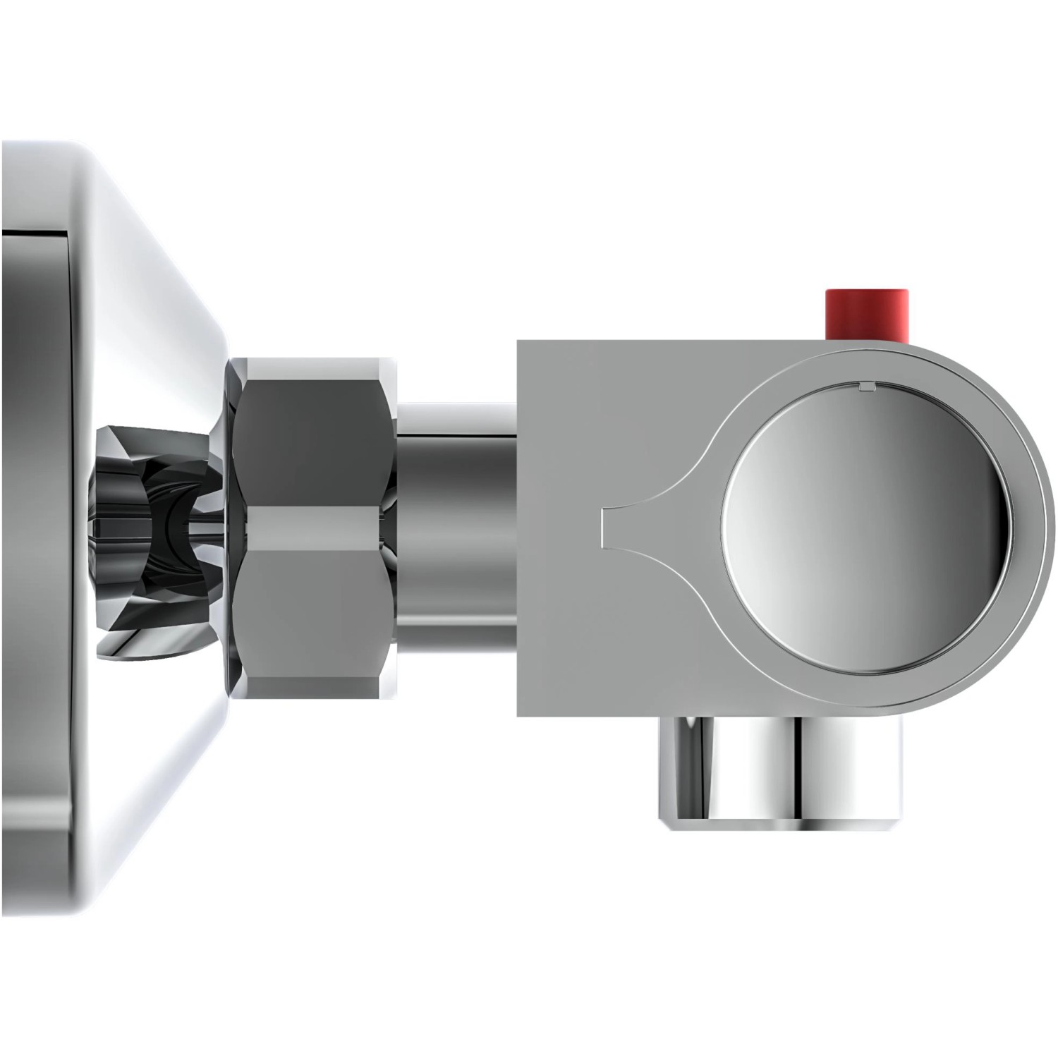 Thermostat-Duscharmatur Vico in Chrom mit roter Sicherheitssperre.