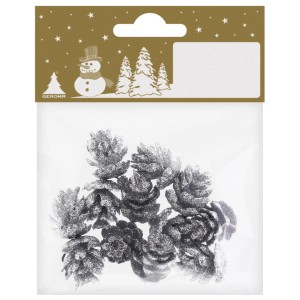 Mini-Zapfen, silber, 12 Stk., glitzernde Weihnachtsdeko für Tisch, Schale oder Glas.