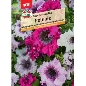 Samenpackung Sperli Petunie Superbissima Mix mit farbenprächtigen, großblütigen Petunien.