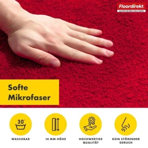 Floordirekt Badematte Nasa Waschbar Verstärkte Kanten Rot 60 x 150 cm