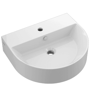 Domberg Waschbecken DB2002, 50 cm, weiß, Slimline-Design mit Hahnloch und Überlauf.