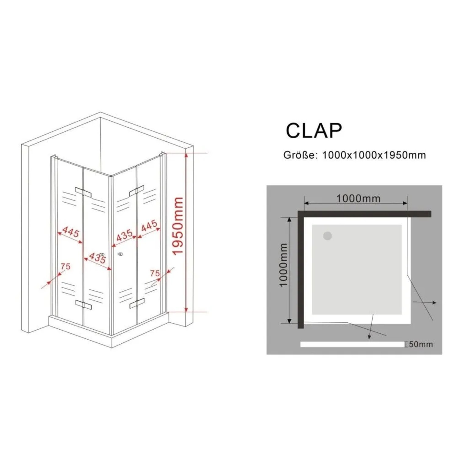 Glasdeals Duschkabine CLAP 100 x 100 x 195 cm 3093_7