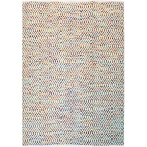 Multicolor Wollteppich Melrose mit Zickzackmuster, 160x230 cm. Handgefertigter Teppich für Wohnräume.