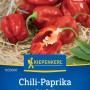 Kiepenkerl Chili-Paprika Hana Rot F1-Hybride, scharfe, rote Früchte auf Samenpackung.