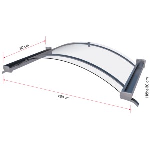 Gutta Bogenvordach BV/B Edelstahloptik, 200 cm breit, mit Regenrinne und transparentem Acrylglas.