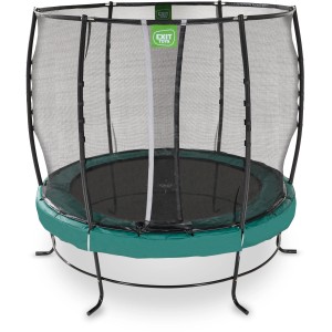 Grünes EXIT Lotus Premium Trampolin Ø 253 cm mit Sicherheitsnetz für den Garten.