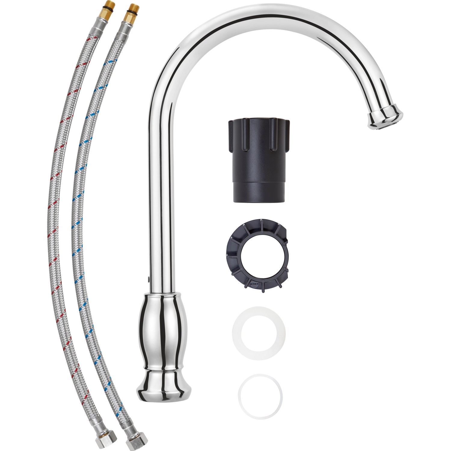 baliv Küchenarmatur KI-1310 Chrom mit Zubehör wie Anschlussschläuche und Befestigungsmaterial.