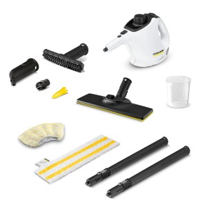 Kärcher SC 1 EasyFix Dampfreiniger mit Zubehör und Bodendüse.