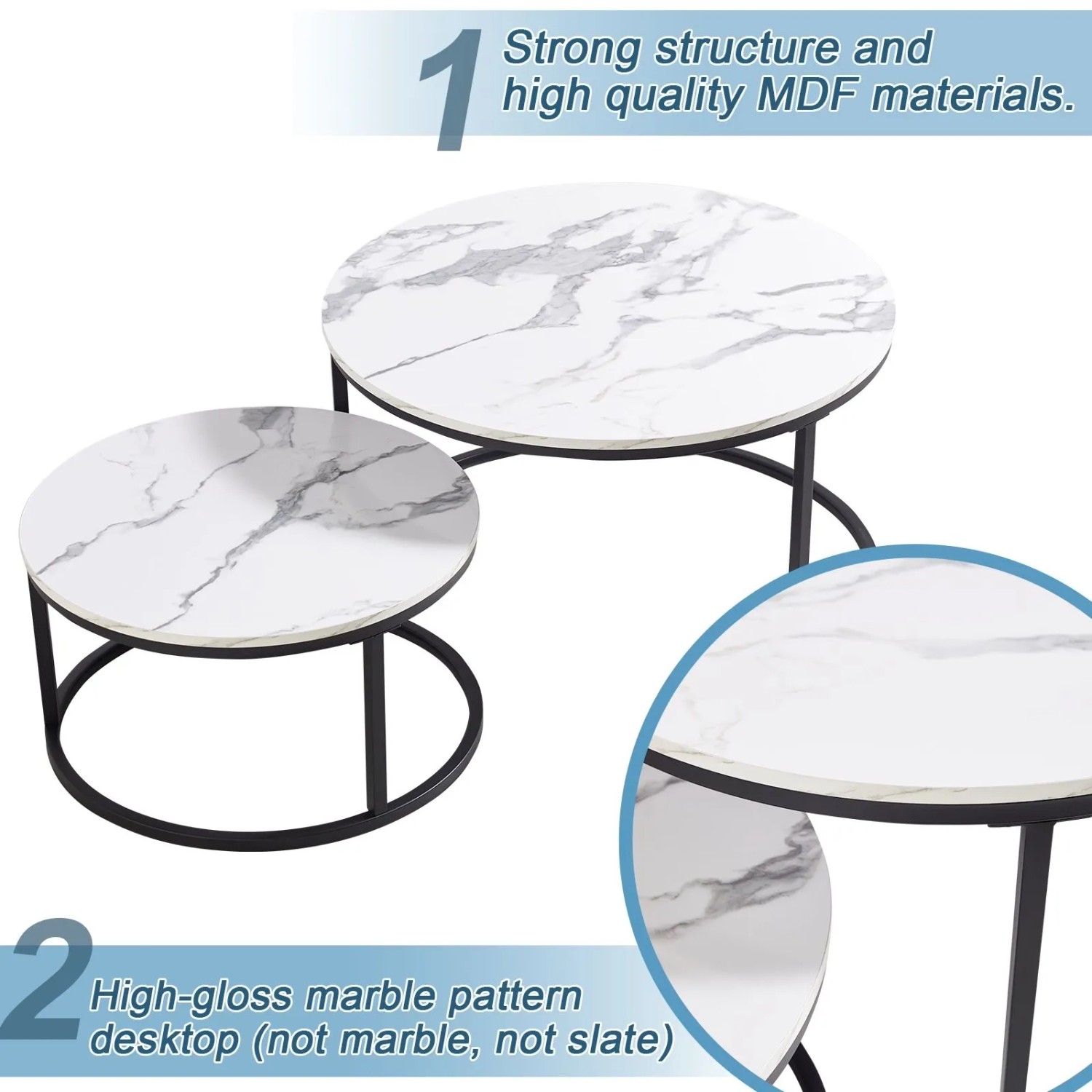 okwish Beistelltisch mit Stapelbarem Metallrahmen Wohnzimmer 87x 87x13cm Schwarz_4