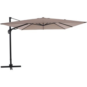 Beiger Ampelschirm Bonbeach, 299 cm, mit Kurbel und schwarzem Gestell.