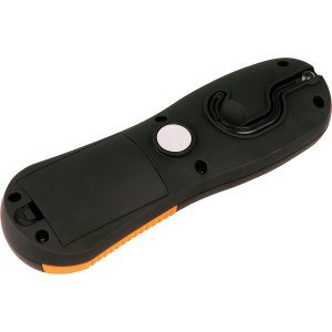 COB Arbeitsleuchte in Schwarz und Orange mit Haken und Magnet für flexible Nutzung.