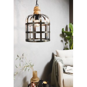 Eglo Pendelleuchte Oldcastle, schwarz-braun, Ø 31,5 cm. Hängelampe im Industrial Design.