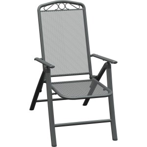 Klappsessel Sacramento aus Stahlgeflecht, grau, mit verstellbarer Rückenlehne für Garten oder Balkon.