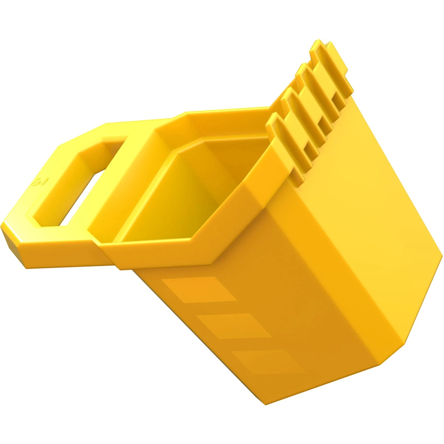 Gelber Eimer aus dem Hape Sandspielzeug-Set, Teil eines 9-teiligen Sets für Spiel & Spaß im Sandkasten.