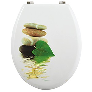 MSV WC-Sitz Lingga mit Steine- und Blatt-Motiv, MDF, mehrfarbig.