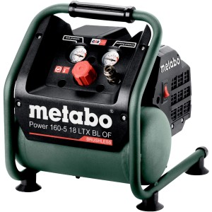 Metabo Akku-Kompressor Power 160-5, 18 LTX BL OF Solo, tragbarer, ölfreier Kompressor mit Manometer.