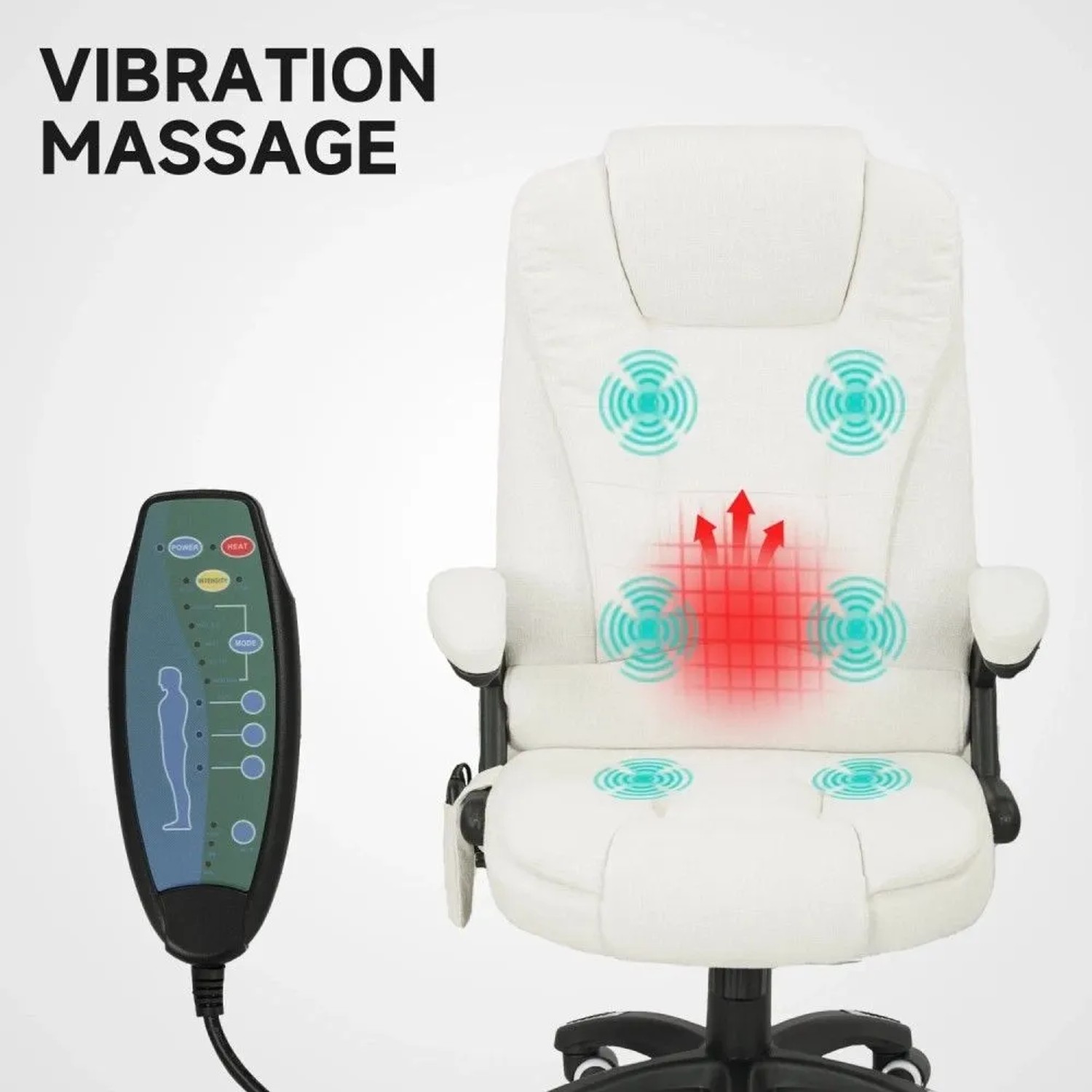 Cremeweißer Vinsetto Massagestuhl mit Vibrations- und Heizfunktion, Fernbedienung. Ergonomischer Bürostuhl aus Leinenimitat.