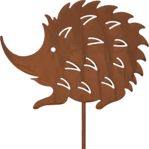 Gartenstecker Igel aus Metall in Rostoptik, 85cm hoch, Dekoration für Garten und Terrasse.