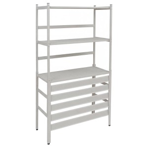 Grau-weiße Klimaanlagenverkleidung aus Aluminium mit Ablagefläche.