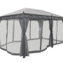 Graue MCW Pergola Calpe 5x3m mit Seitenwand und Moskitonetz.