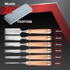 bestTools Stechbeitel Set, 6-teilig mit Schleifsteinen. Holzbearbeitungswerkzeug aus Chrom-Vanadium Stahl.