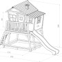 Axi Max Spielhaus mit Rutsche, Leiter und Sandkasten, technische Zeichnung mit Maßen.