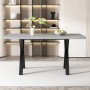 okwish Esstisch/Couchtisch, rechteckig, graue Betonoptik-Platte, schwarze Schmiedeeisen-Kreuzbeine. Modernes Design.