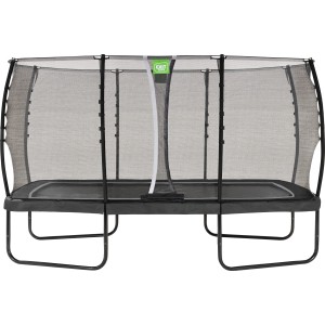 Schwarzes EXIT Allure Classic Gartentrampolin, rechteckig, mit Sicherheitsnetz.
