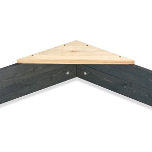 Detailansicht: Grauer, sechseckiger EXIT Aksent Holzsandkasten (160x140cm) mit FSC®-Zertifizierung.