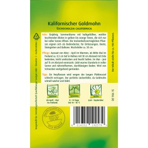 Samentüte Kalifornischer Goldmohn, gefüllte Mischung, leuchtende Blüten für Beet und Balkon.