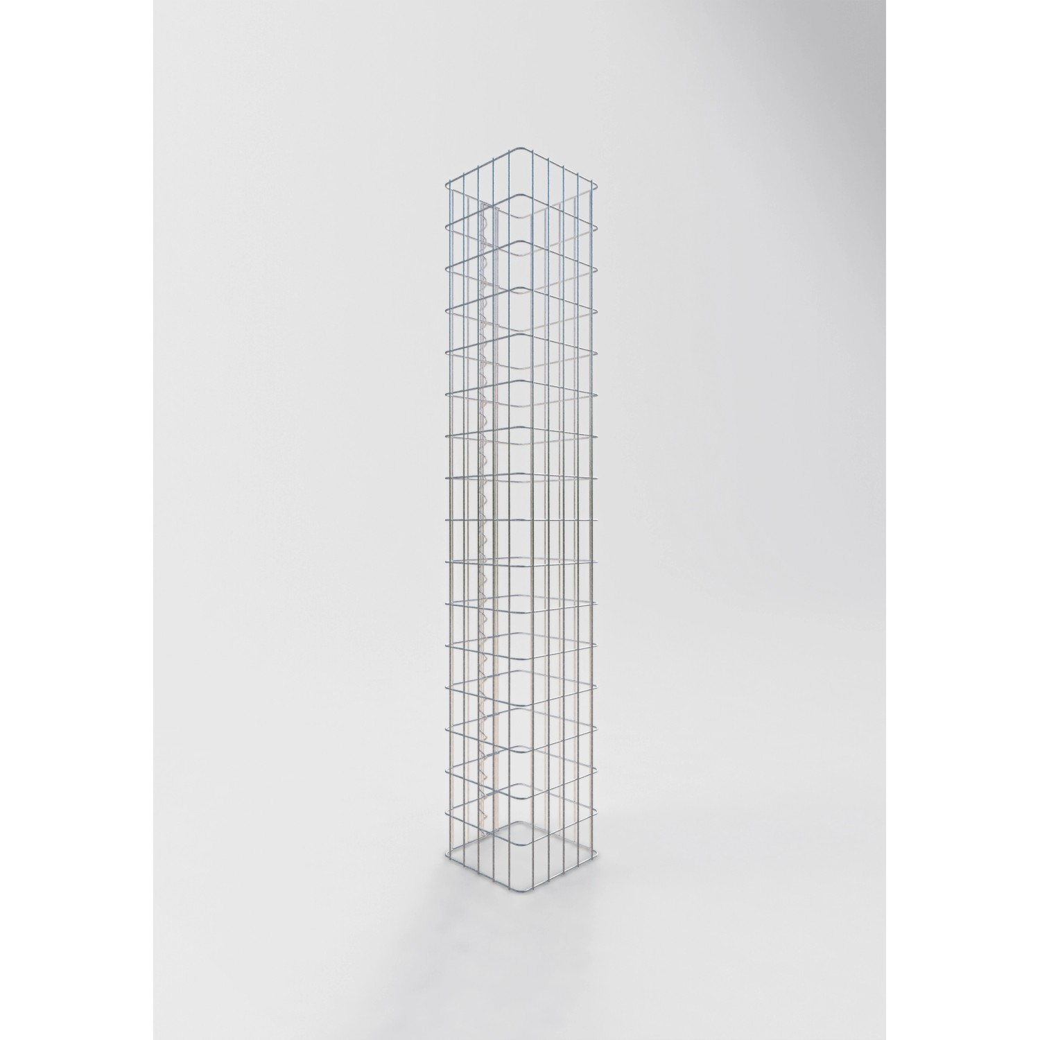 Leere, eckige Gabiona Gabionen-Säule, 27x27x160 cm, Maschenweite 5x10 cm, zur individuellen Befüllung.
