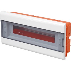 Kleinverteiler Unterputz mit transparenter Tür für 18 TE, 7,4x19x4cm.