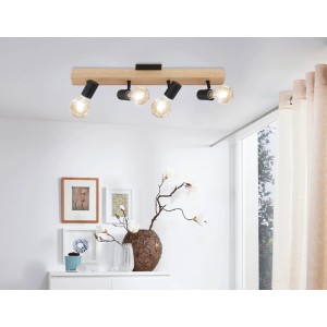 Eglo Townshend 3 Spotleuchte, 4-flammig, schwarz-braun, Holz, für E27 Leuchtmittel