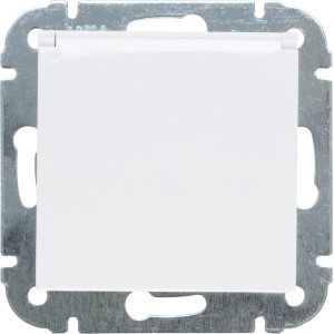 Weiße Schutzkontakt-Steckdose Leonie mit Abdeckung, geeignet für Feuchträume.